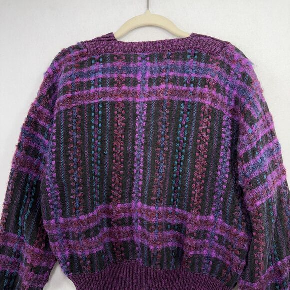 Vtg Tony Lambert Cardigan Women M Purple Plaid Mohair Blend Chunky Indie 80s 90s - Picture 5 of 12